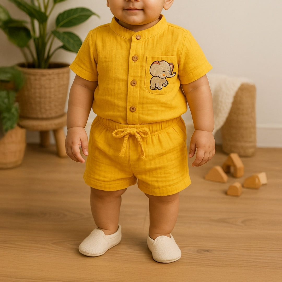 Baby Muslin Shirt & Shorts Set – 100% Eco Cotton, Prewashed