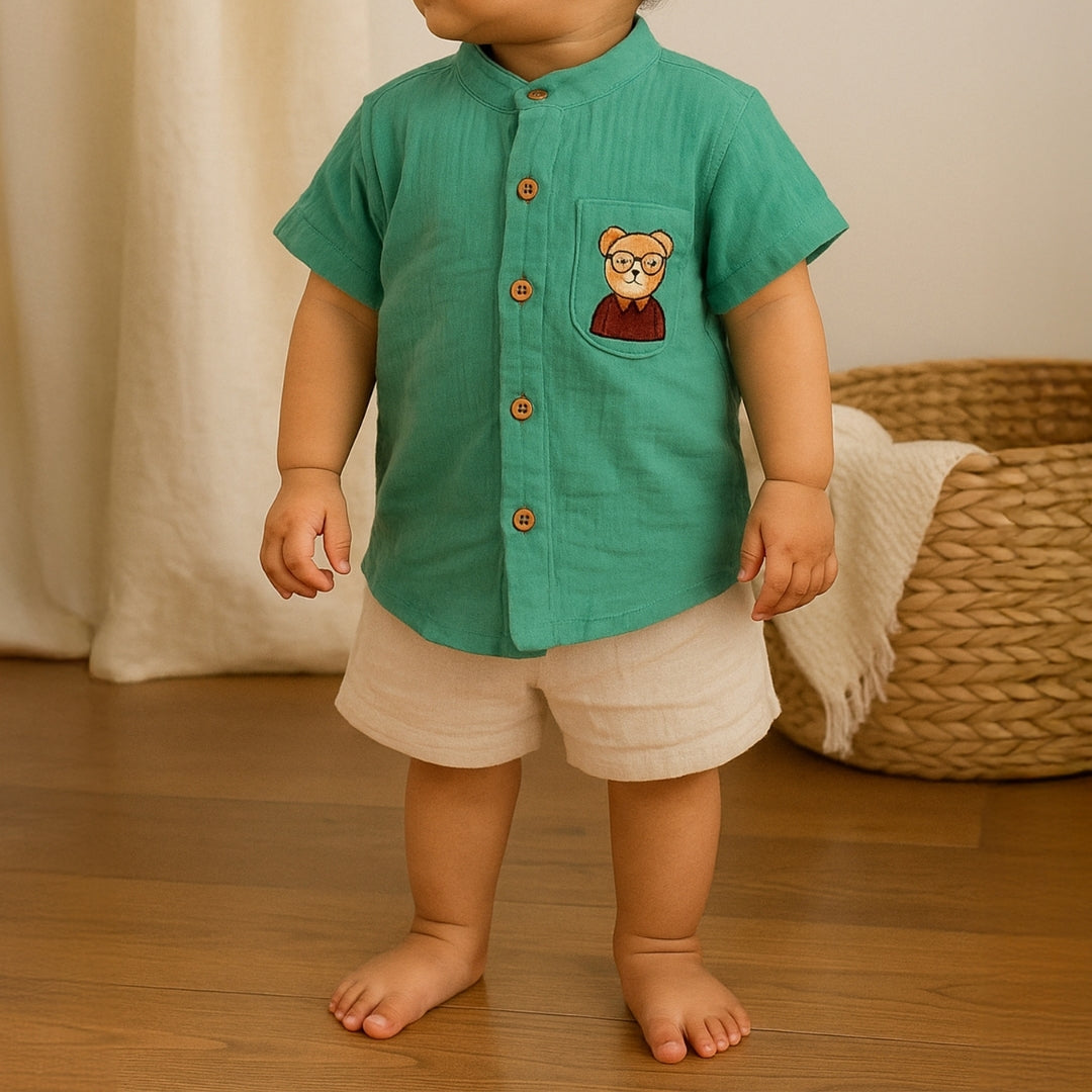 Baby Muslin Shirt & Shorts Set – 100% Eco Cotton, Prewashed