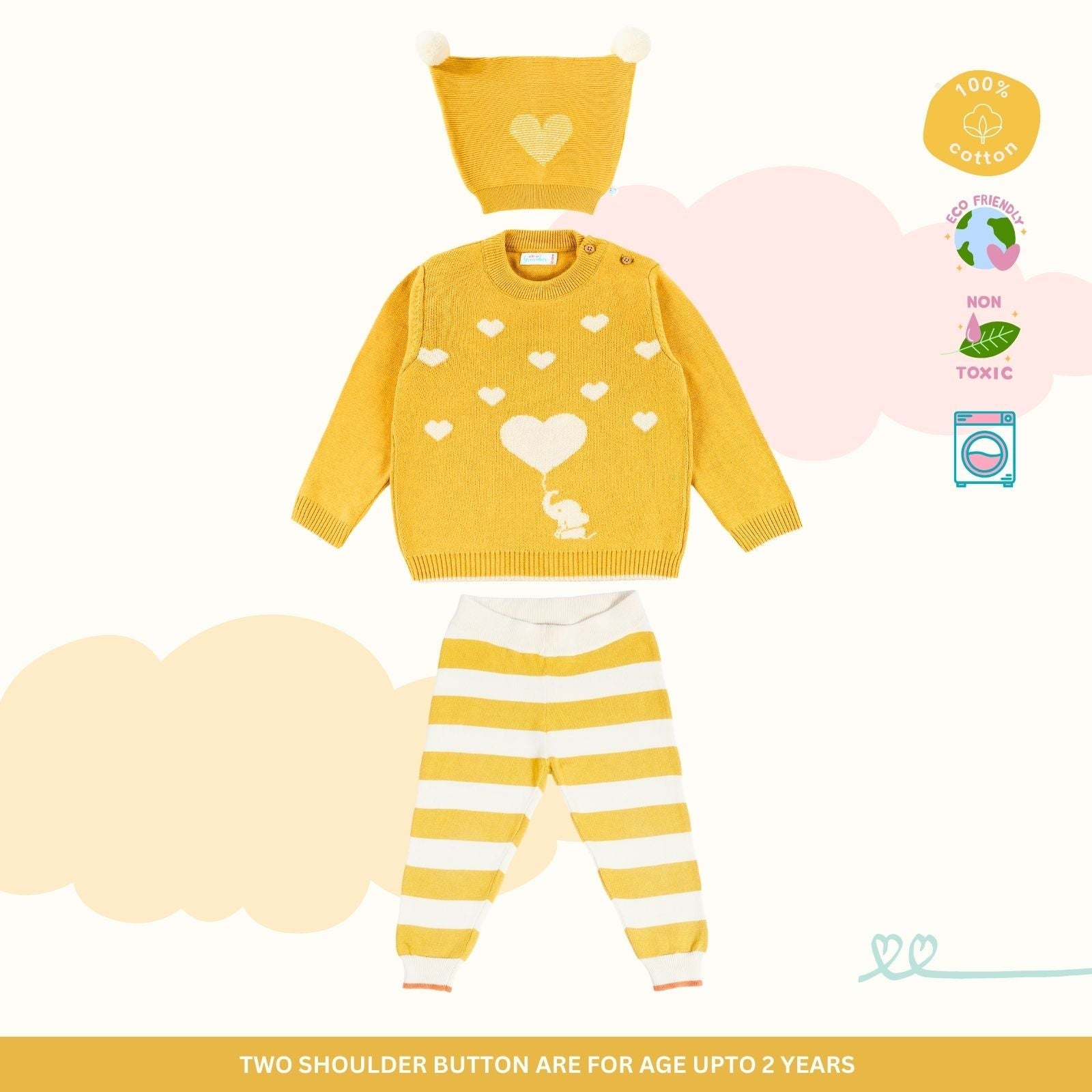 100% Cotton Snuggly Sweater - Mustard with Lower & Cap Set of 3