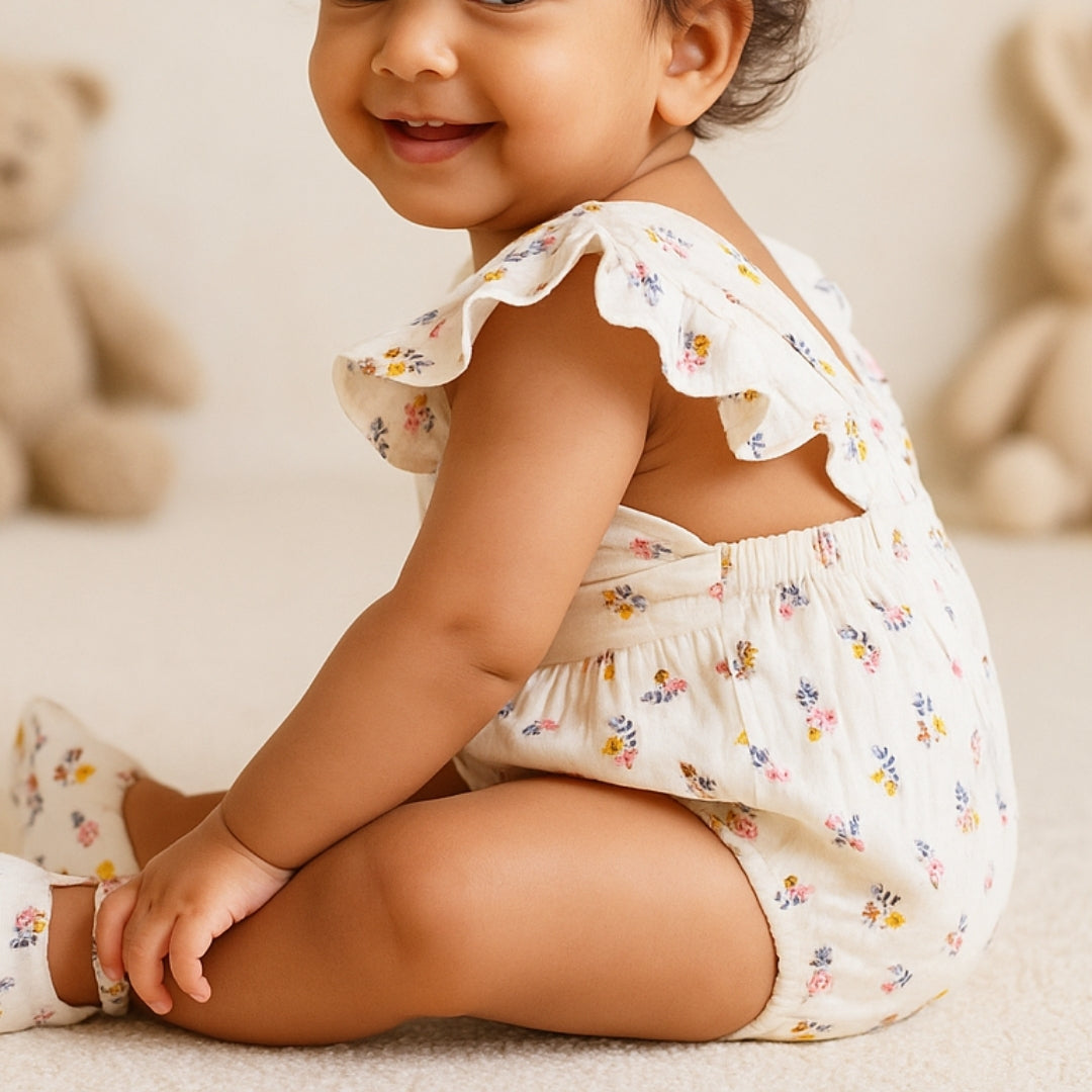 Greendeer Infant Muslin Frill Onesie  - Eco Cotton, Softner Washed