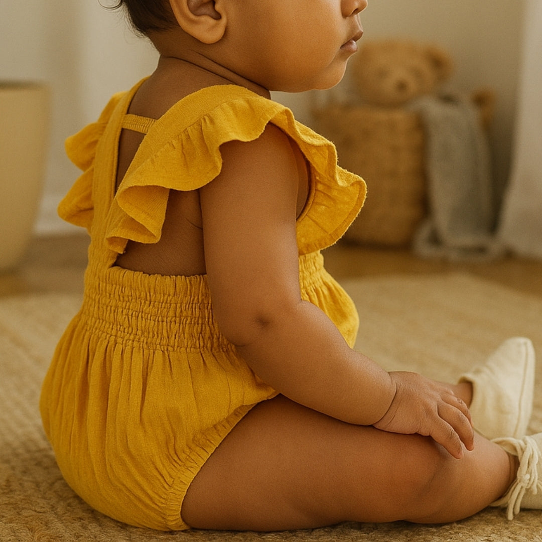 Greendeer Infant Muslin Frill Onesie  - Eco Cotton, Softner Washed