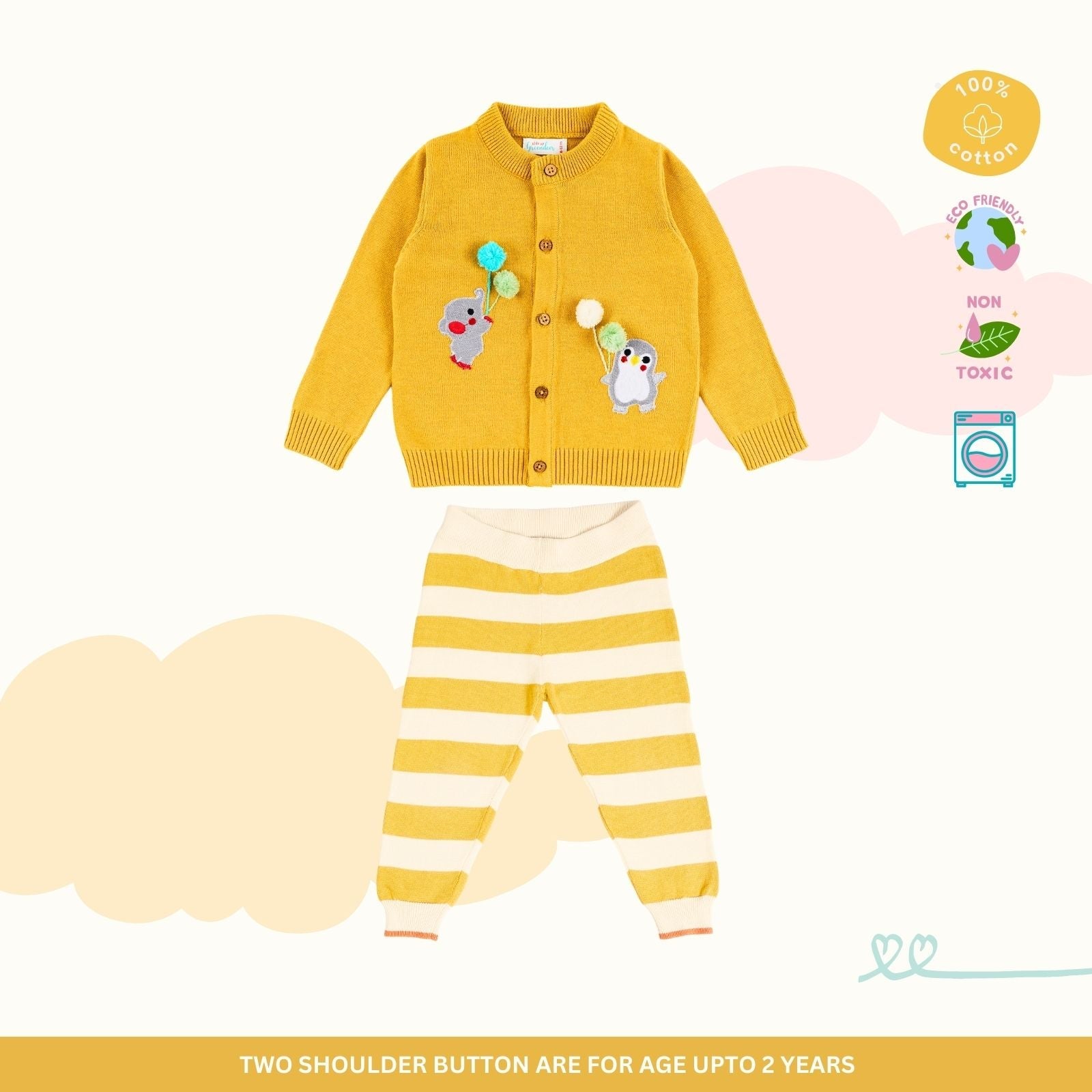 100% Cotton Mustard Snuggly Sweater with Lower Set of 2