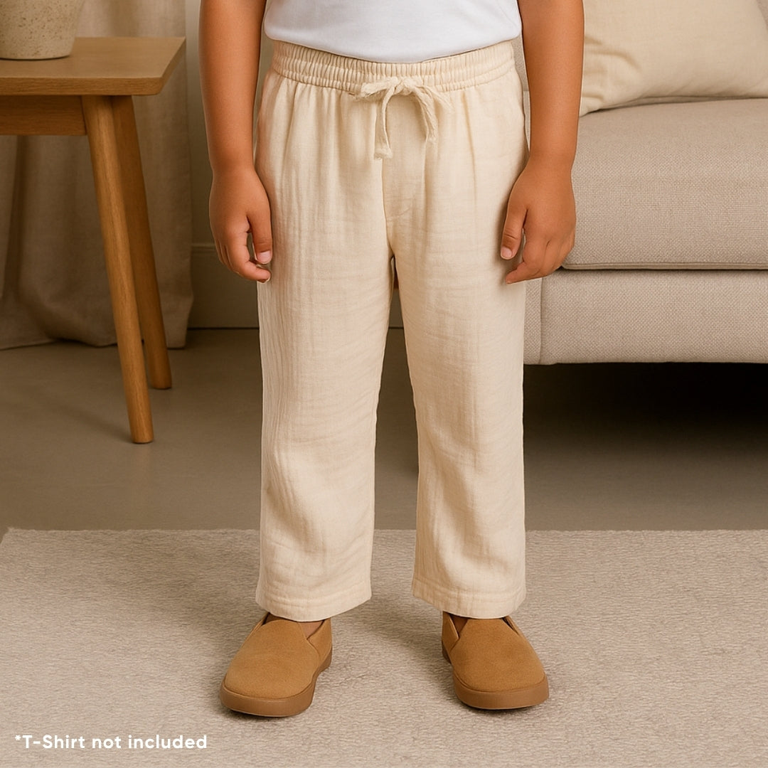Kids Straight Fit Muslin Pants - Elastic waist & Prewashed