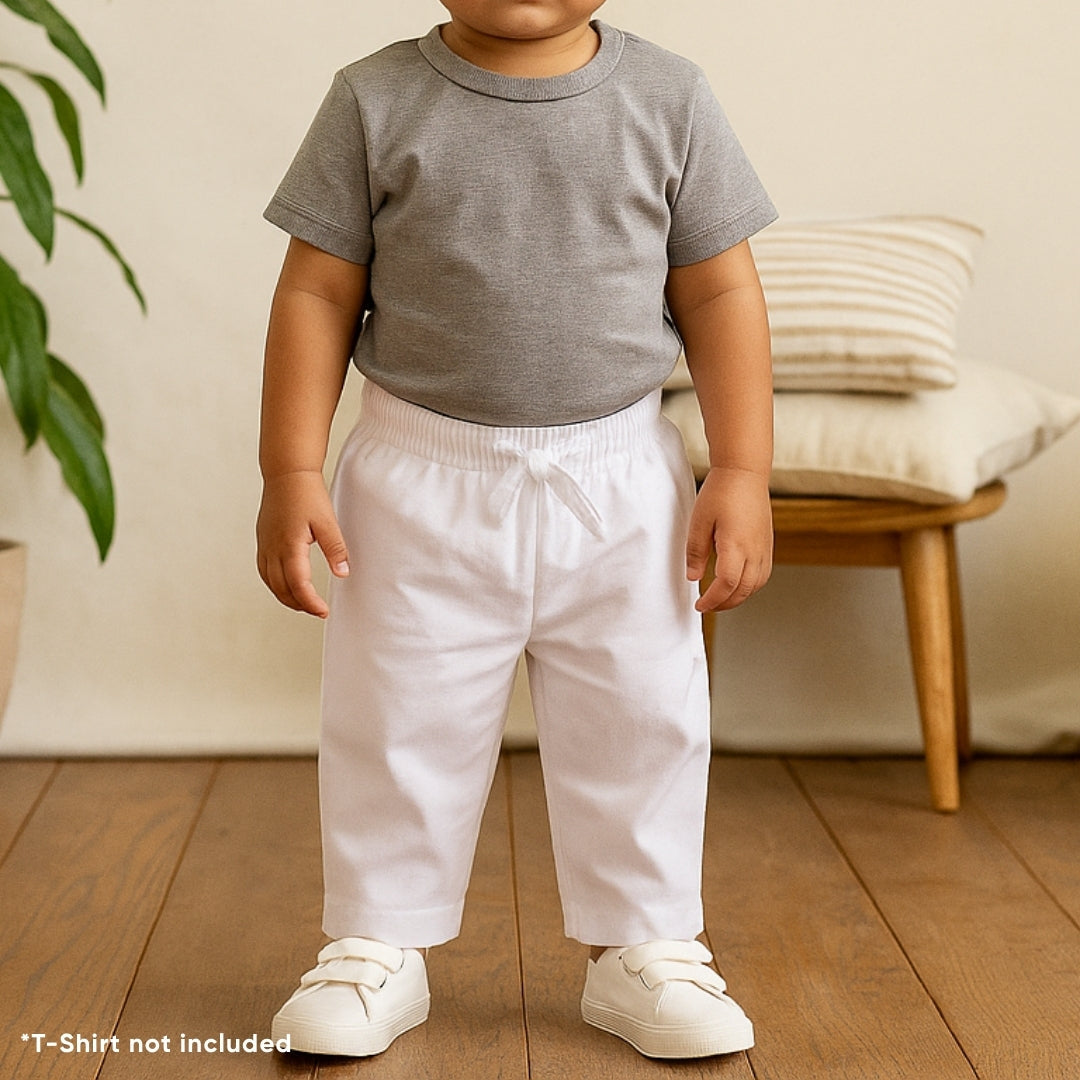Kids Straight Fit Muslin Pants - Elastic waist & Prewashed