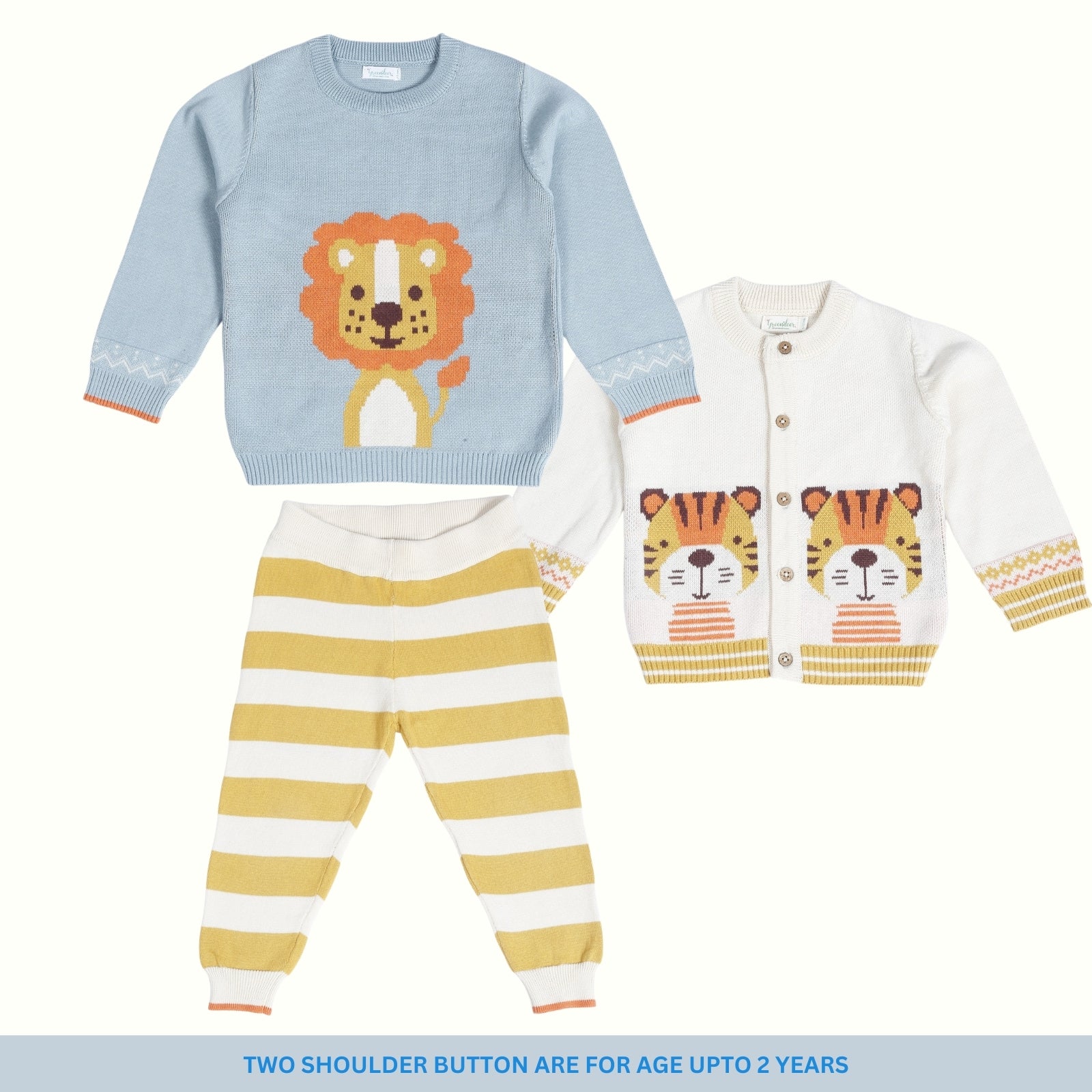 Greendeer Delighted Lion & Adorable Tiger 100% Cotton Sweater with Lower Set of 3