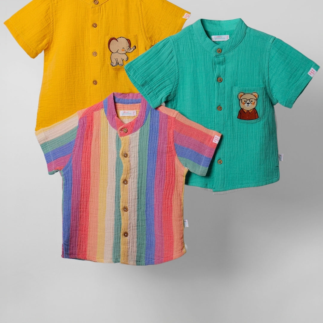 Eco Cotton Baby Shirt, Pack of 3 – Prewashed Muslin, Gentle & Soft