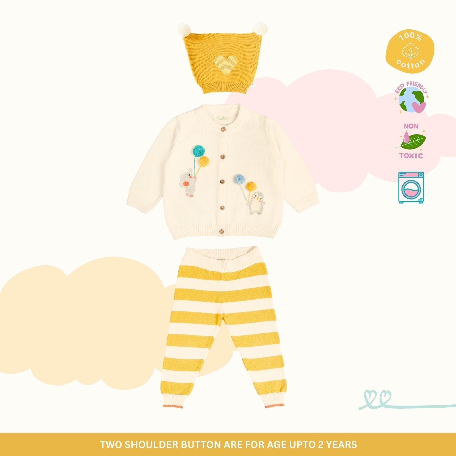 100% Cotton Snuggly Sweater - Mustard with Lower & Cap Set of 3