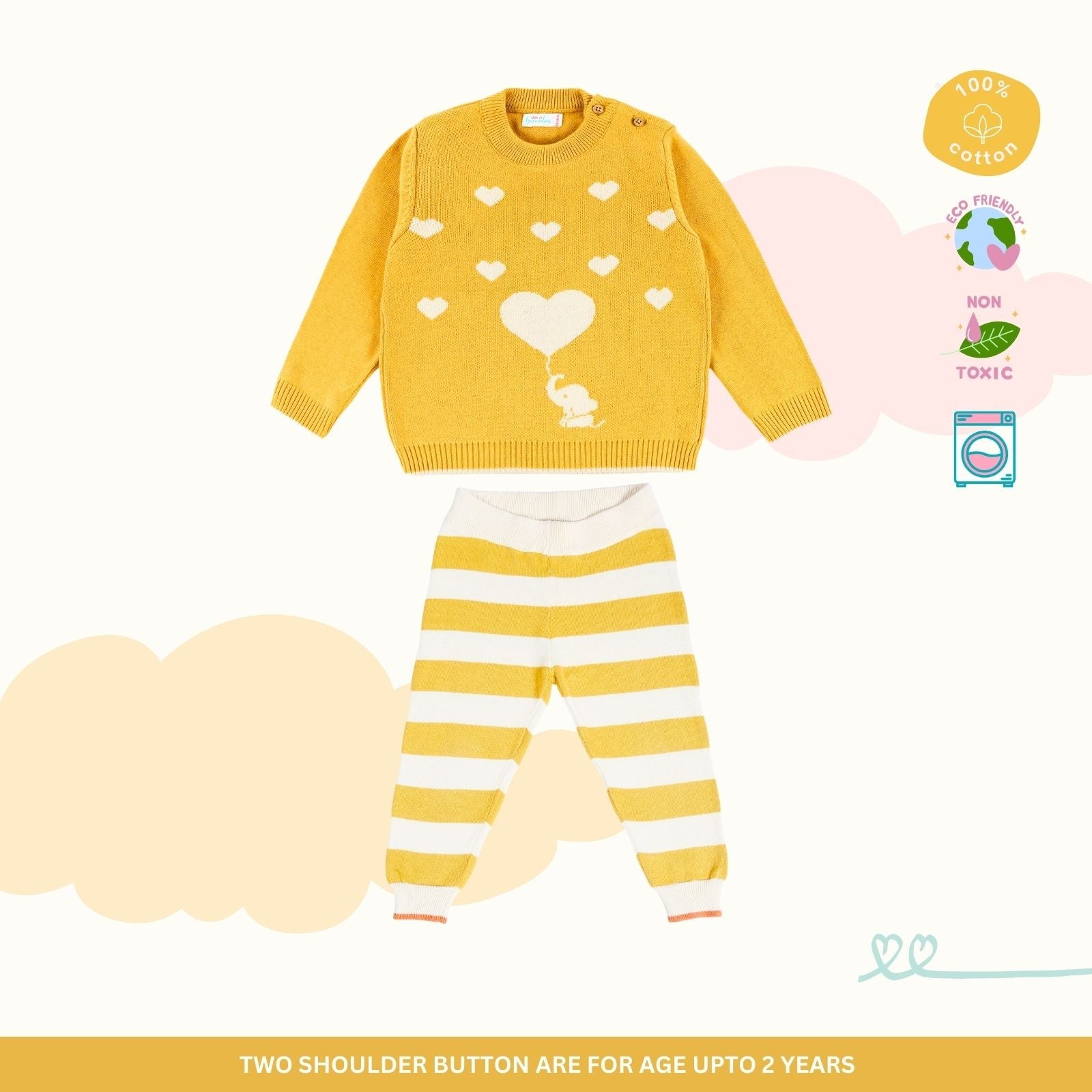 100% Cotton Mustard Snuggly Sweater with Lower Set of 2