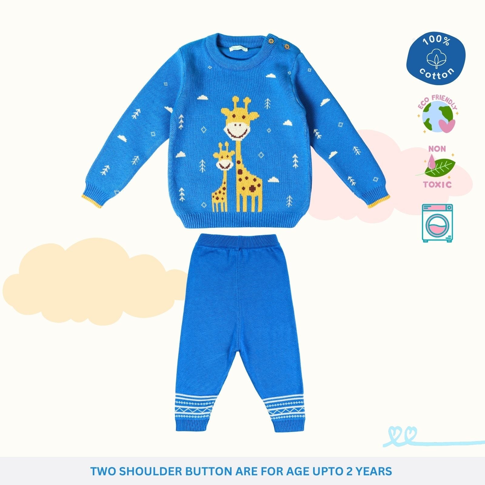 Blissful Giraffe 100% Cotton Duo Jacqaurd Sweater - Greek Blue with Lower Set of 2