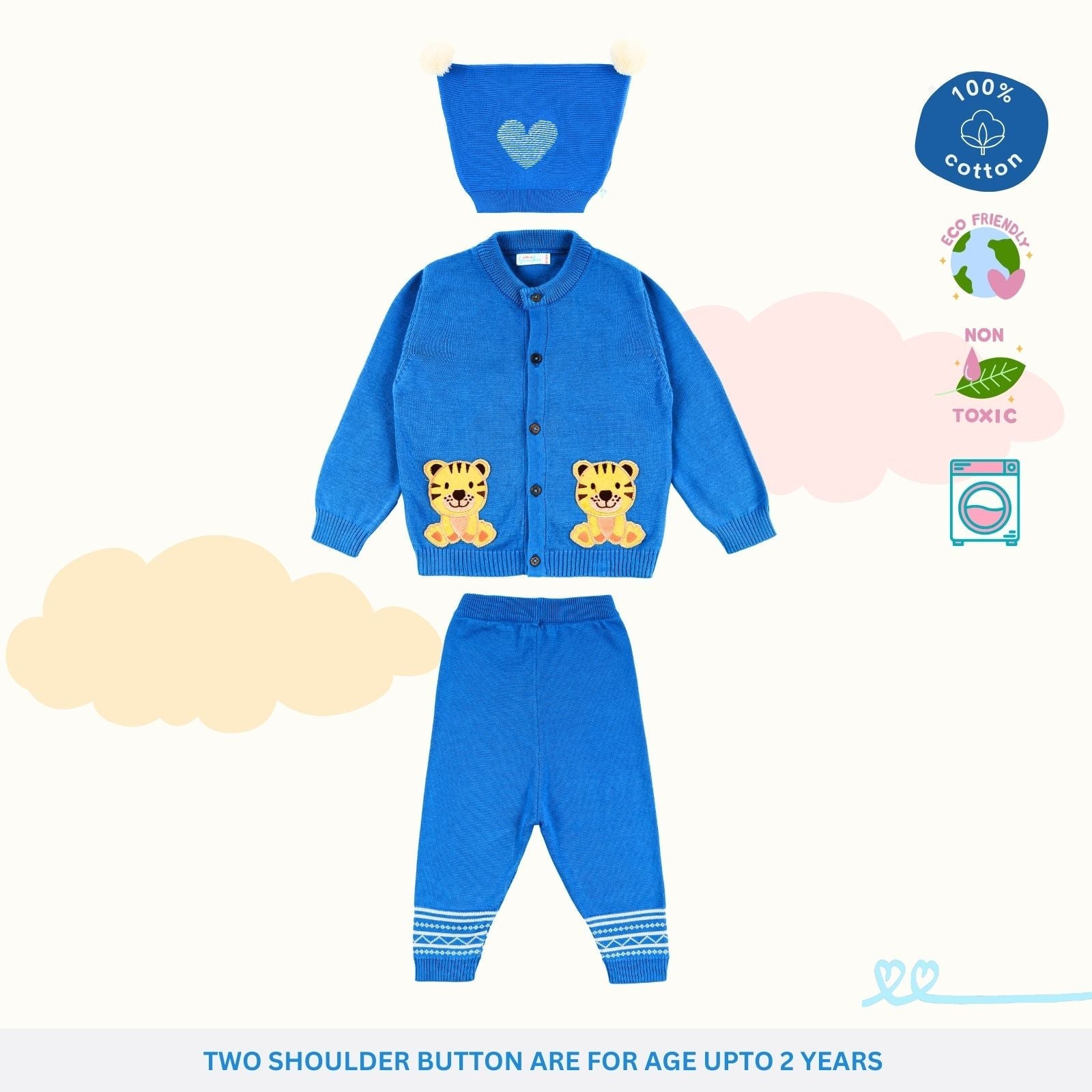 100% Cotton Snuggly Sweater - Mustard with Lower & Cap Set of 3