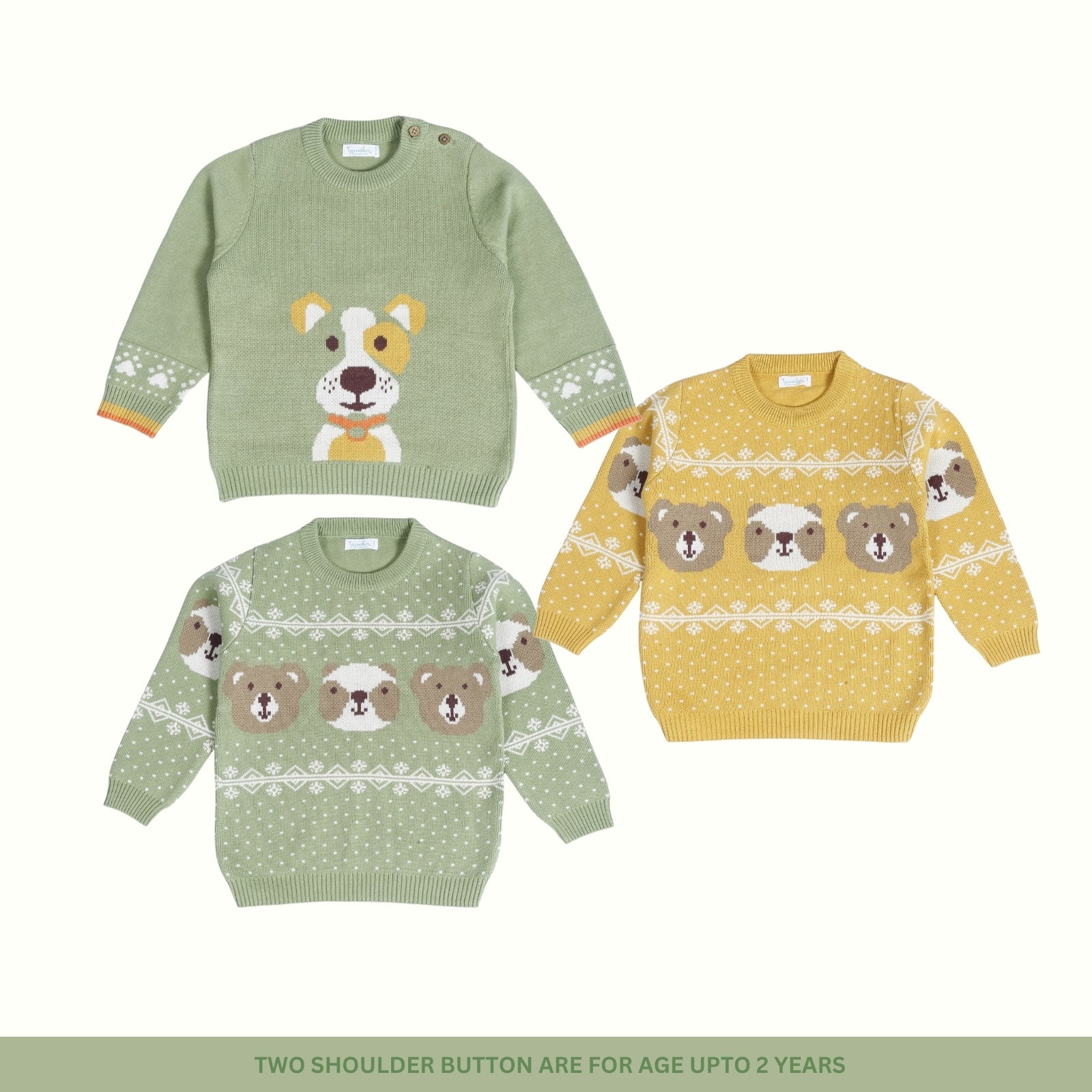 Greendeer Enchanting Bear & Cheerful Dog 100% Cotton Sweater Set of 3
