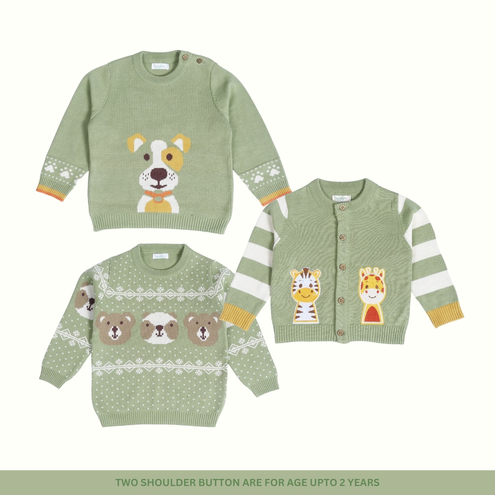 Greendeer Enchanting Bear,  Cheerful Dog & Happy Baby Animal 100% Cotton Sweater Set of 3