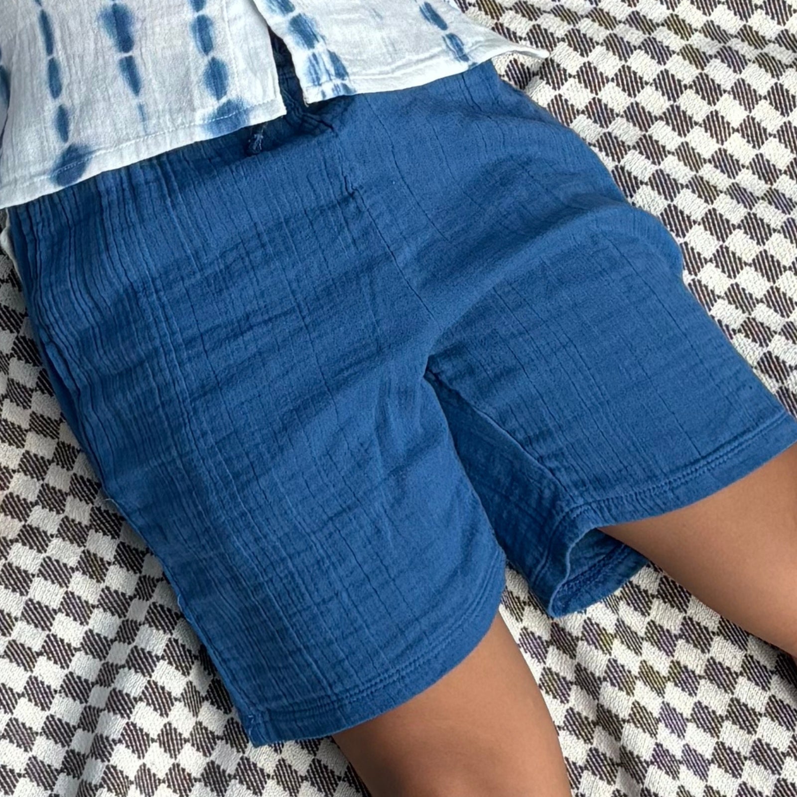 Resort Front Open & Collar Shirt with Shorts Set of 3 Greek Blue