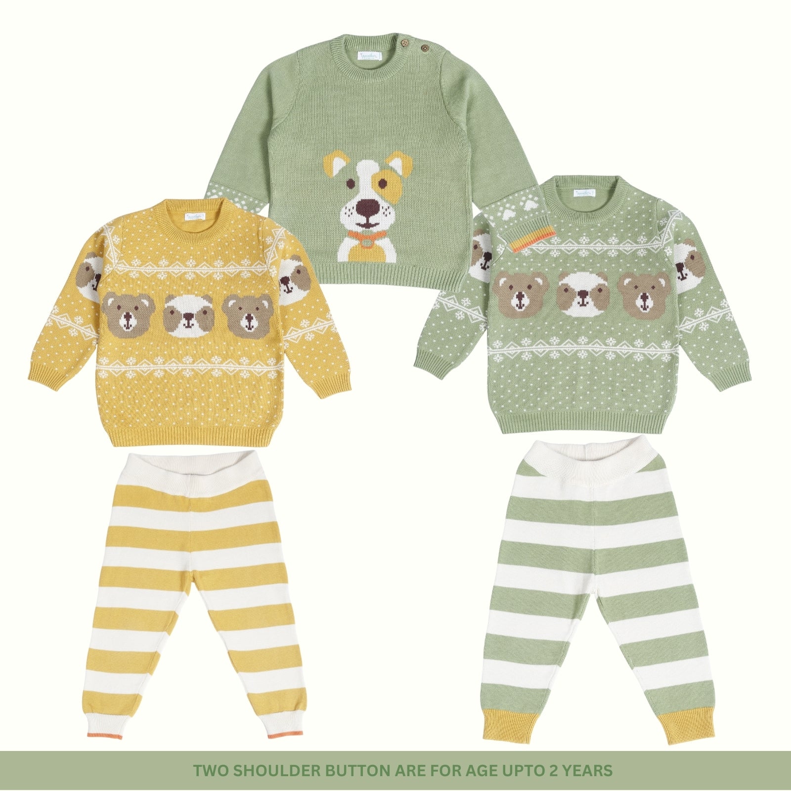 Greendeer Enchanting Bear & Cheerful Dog 100% Cotton Sweater with Lower  Set of 5