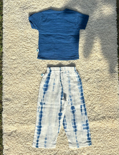 Resort 3/4th Placket Kurta Shirt with Resort Pant Greek Blue & White
