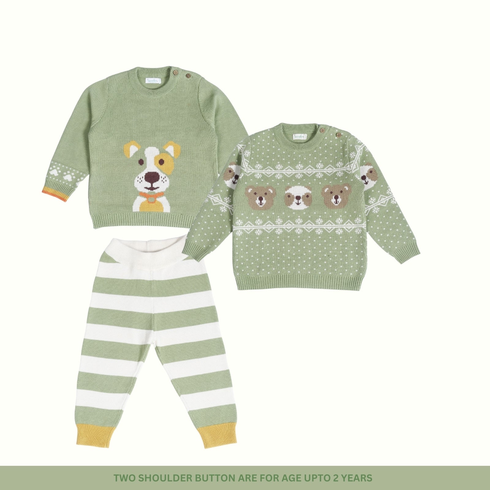 Greendeer Cheerful Dog & Enchanting Bear 100% Cotton Sweater with Lower Set of 3