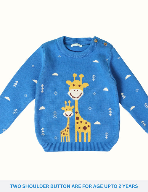 Greendeer Blissful Giraffe 100% Cotton Duo Jacqaurd Sweater - Greek Blue