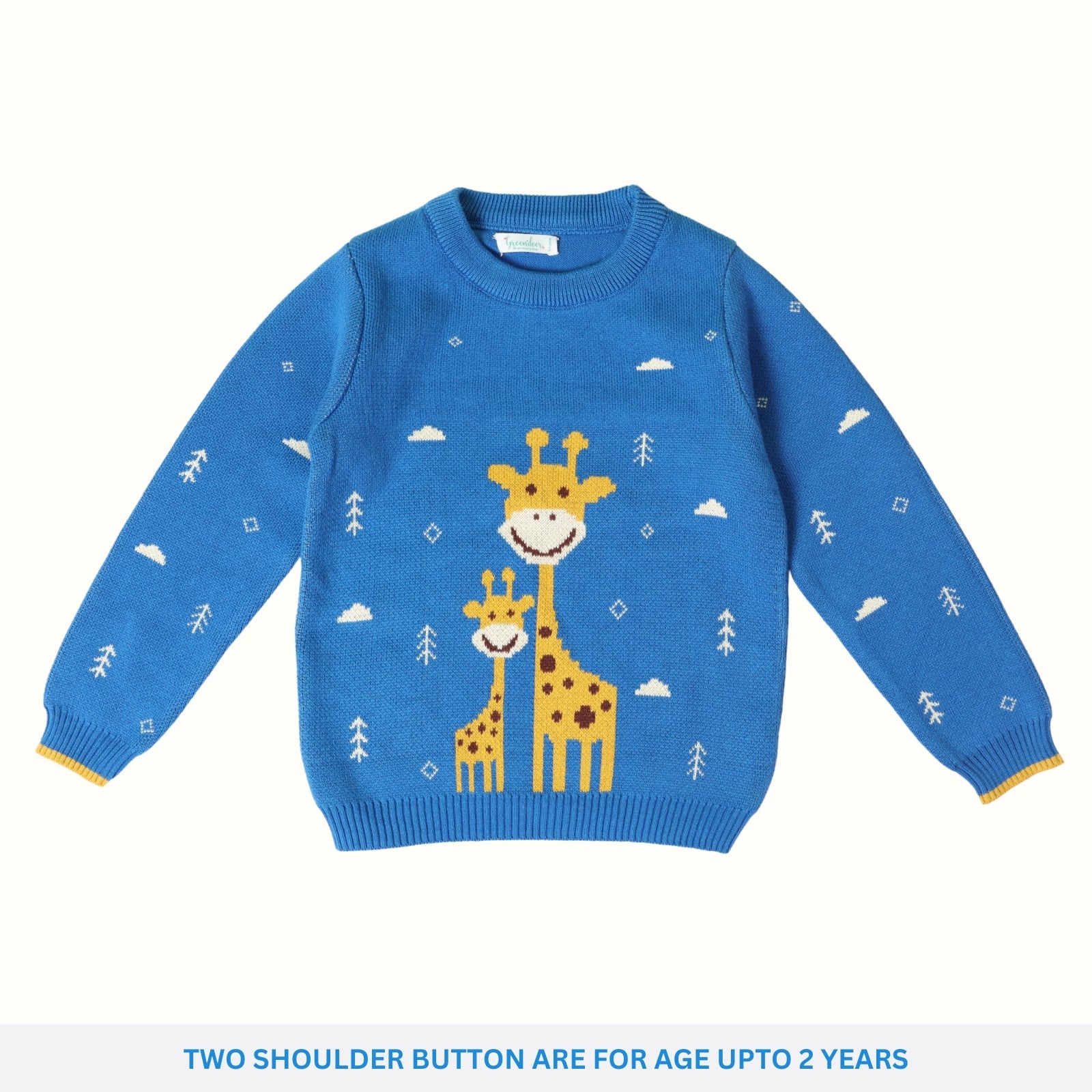 Greendeer Blissful Giraffe 100% Cotton Duo Jacqaurd Sweater - Greek Blue