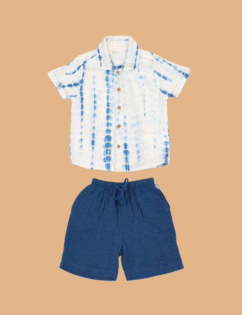 Kids of Greendeer Resort Collar Shirt with Resort Short Greek Blue & White