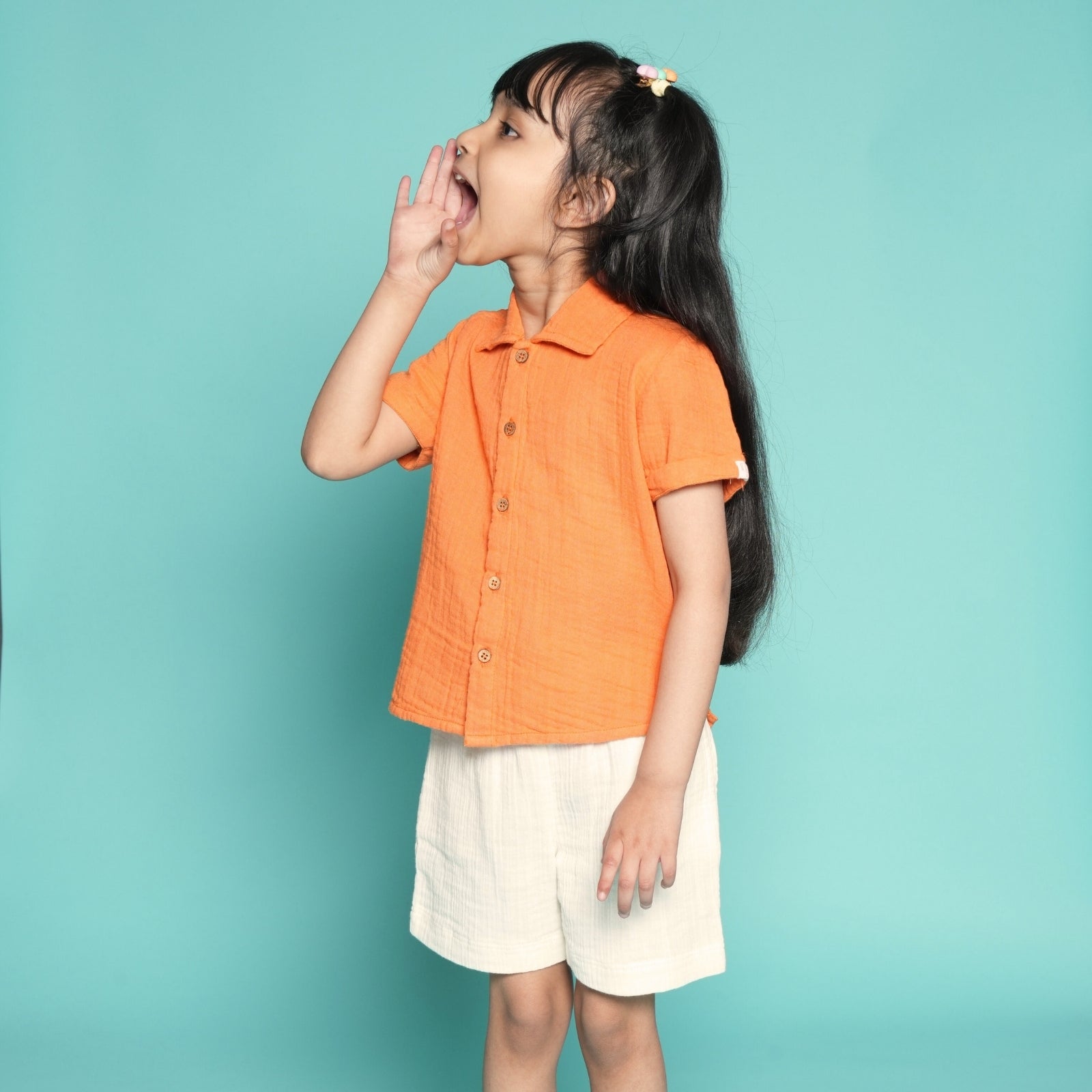 Kids of Greendeer Resort Collar Shirt with Resort Short Orange & White