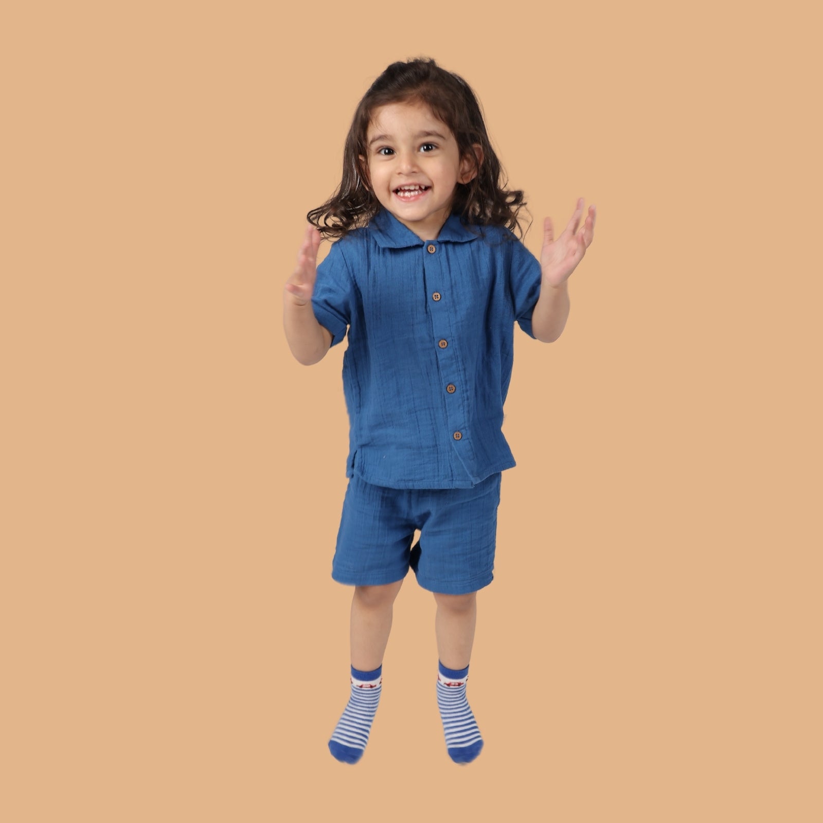 Kids of Greendeer Resort Collar Shirt with Resort Short Greek Blue