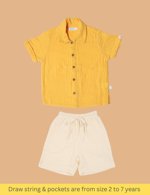 Kids of Greendeer Resort Collar Shirt with Resort Short Yellow & White