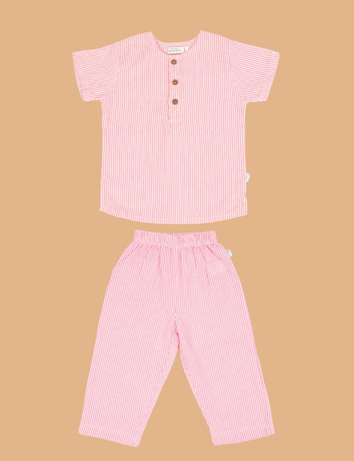 Kids of Greendeer Resort 3/4th Placket Kurta Shirt with Resort Pant Pink