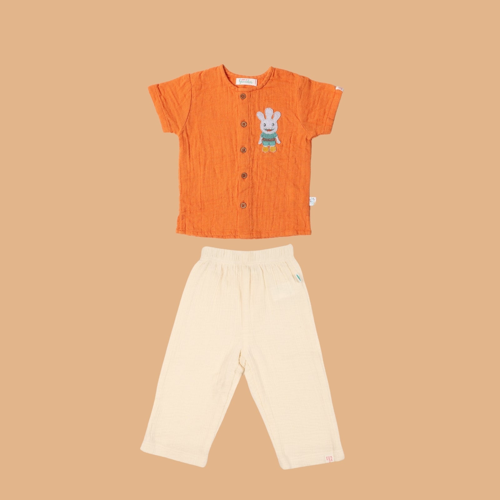 Kids of Greendeer Resort 3/4th Placket Kurta Shirt with Resort Pant Orange & White
