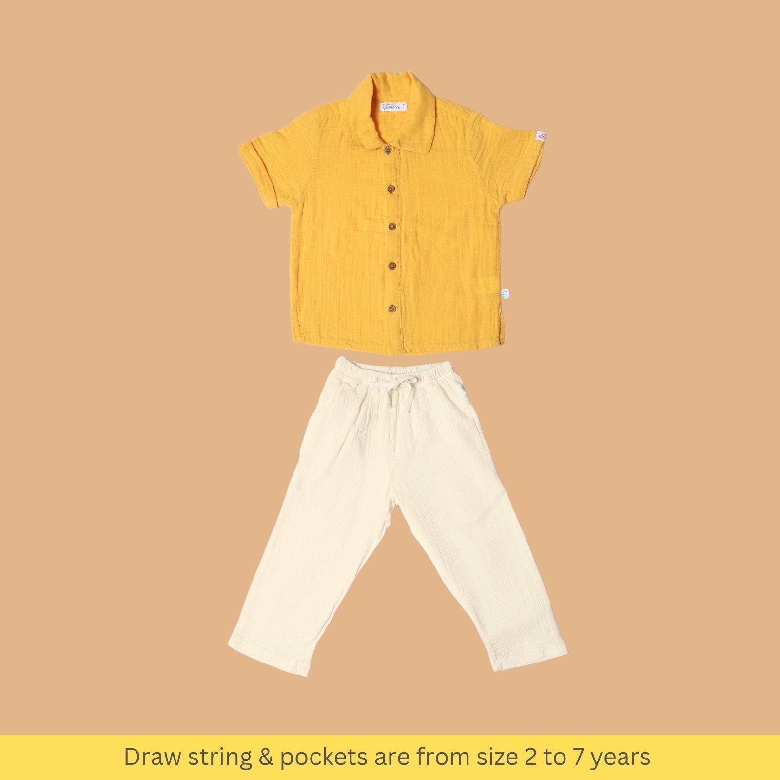 Kids of Greendeer Resort Collar Shirt with Resort Pant Yellow & White