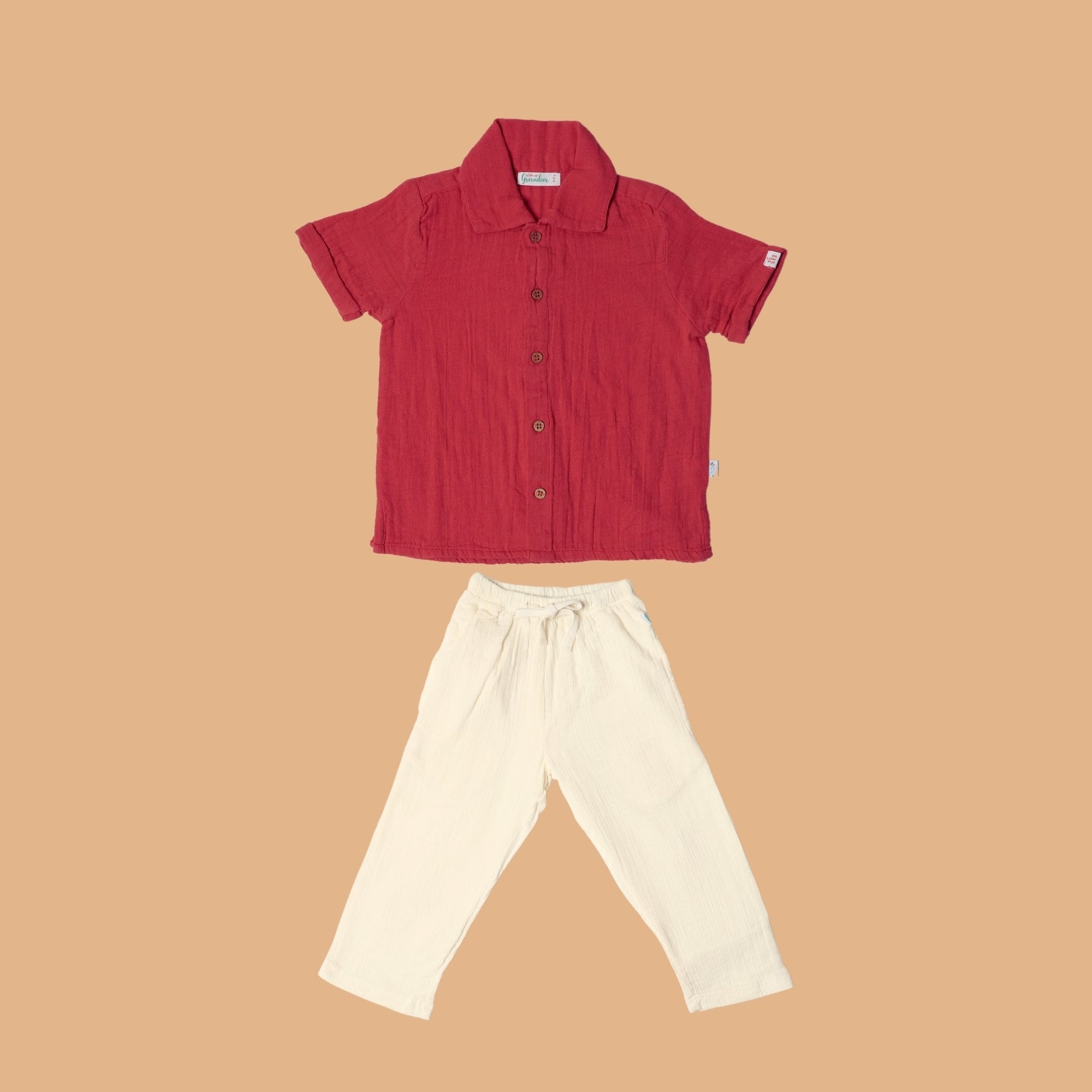 Kids of Greendeer Resort Collar Shirt with Resort Pant Nobel Red & White