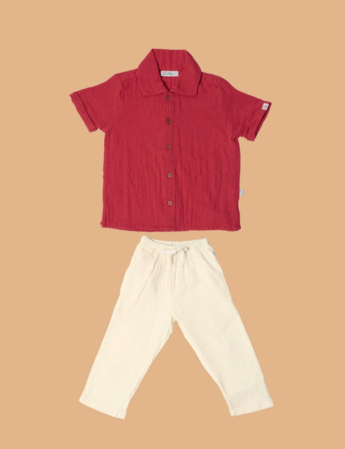 Resort Collar Shirt with Resort Pant Nobel Red & White