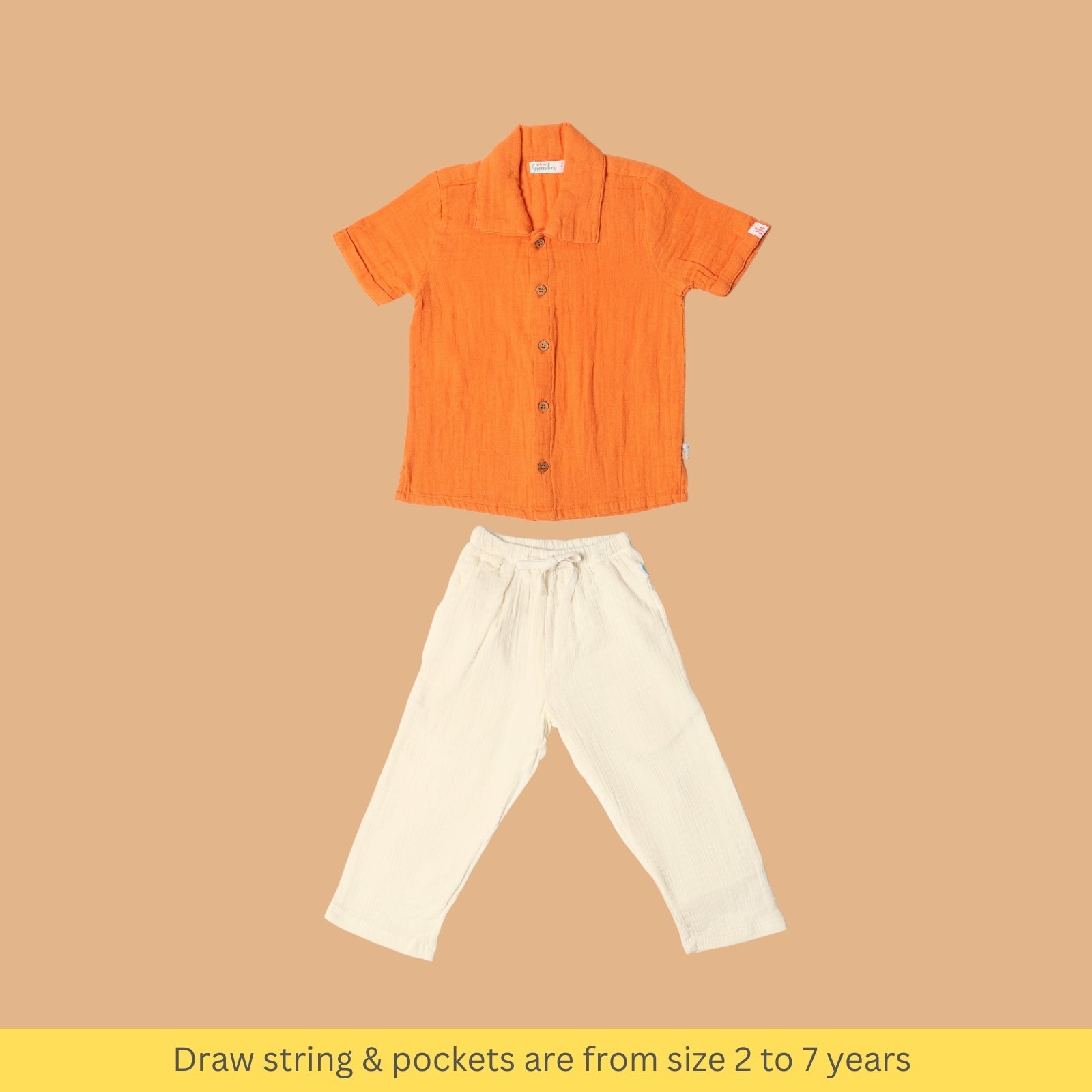 Kids of Greendeer Resort Collar Shirt with Resort Pant Orange & White