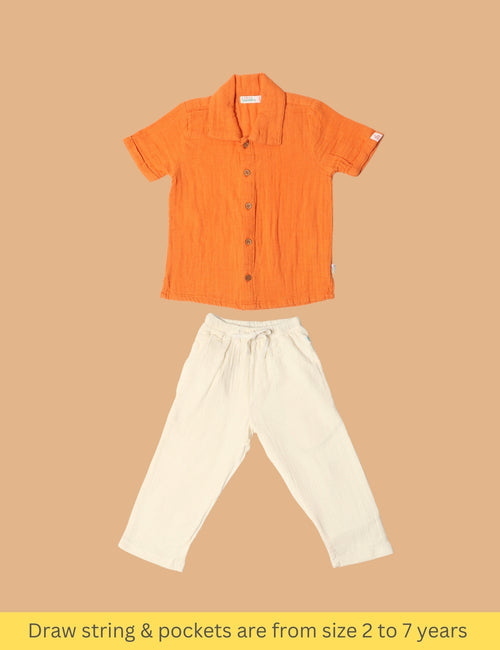 Resort Collar Shirt with Resort Pant Orange & White