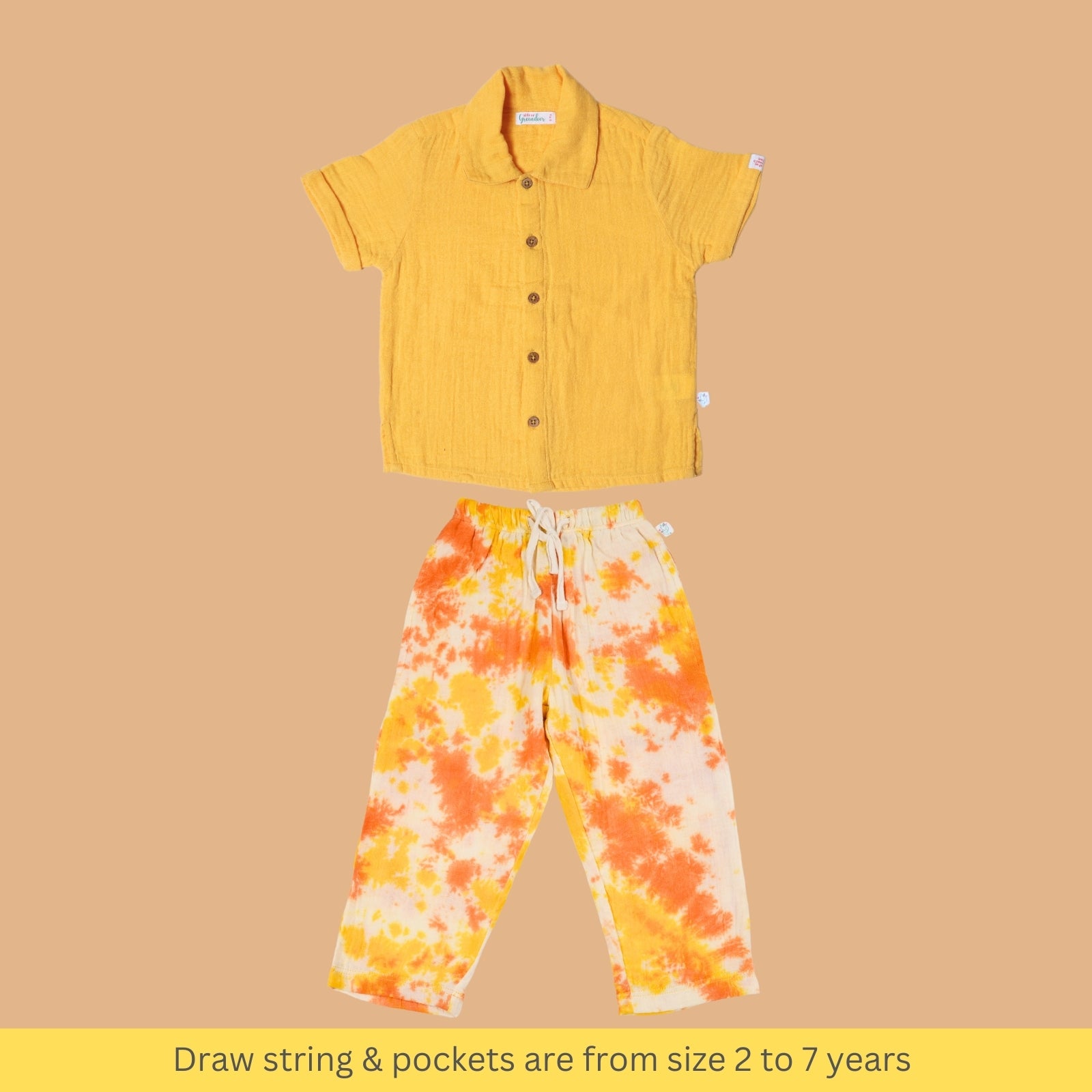 Kids of Greendeer Resort Collar Shirt with Resort Pant Orange & Yellow