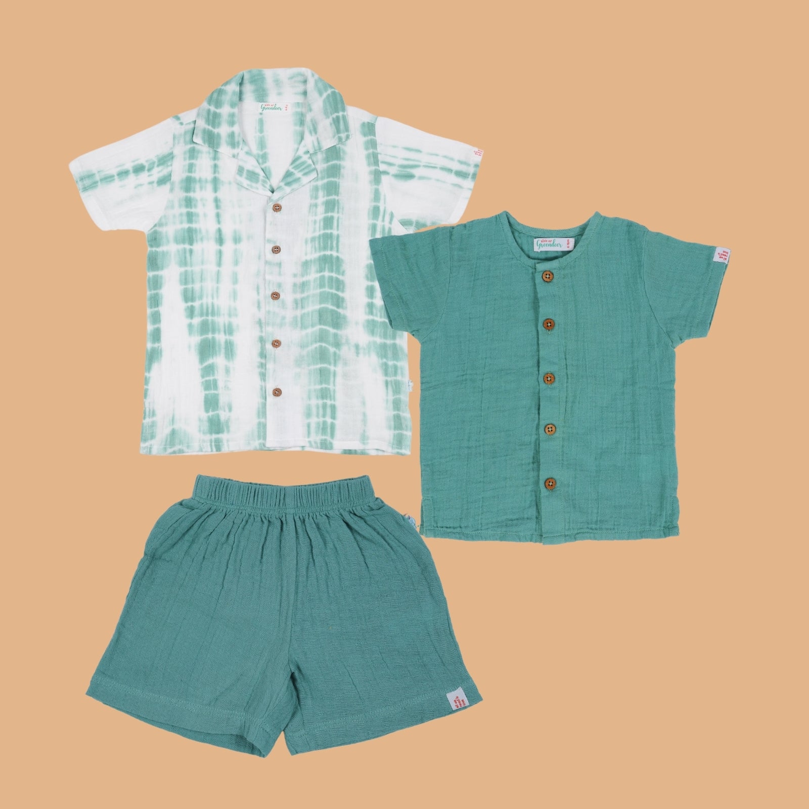 Resort Front Open & Collar Shirt with Shorts Set of 3 Sea Weed