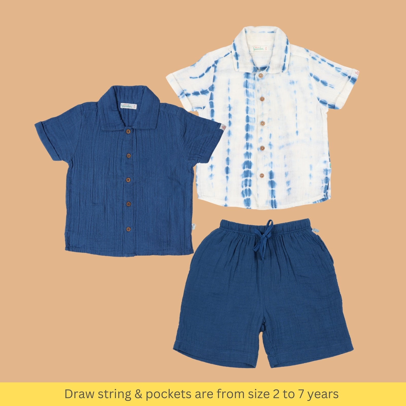 Kids of Greendeer Resort Collar Shirt with Shorts Set of 3 Greek Blue