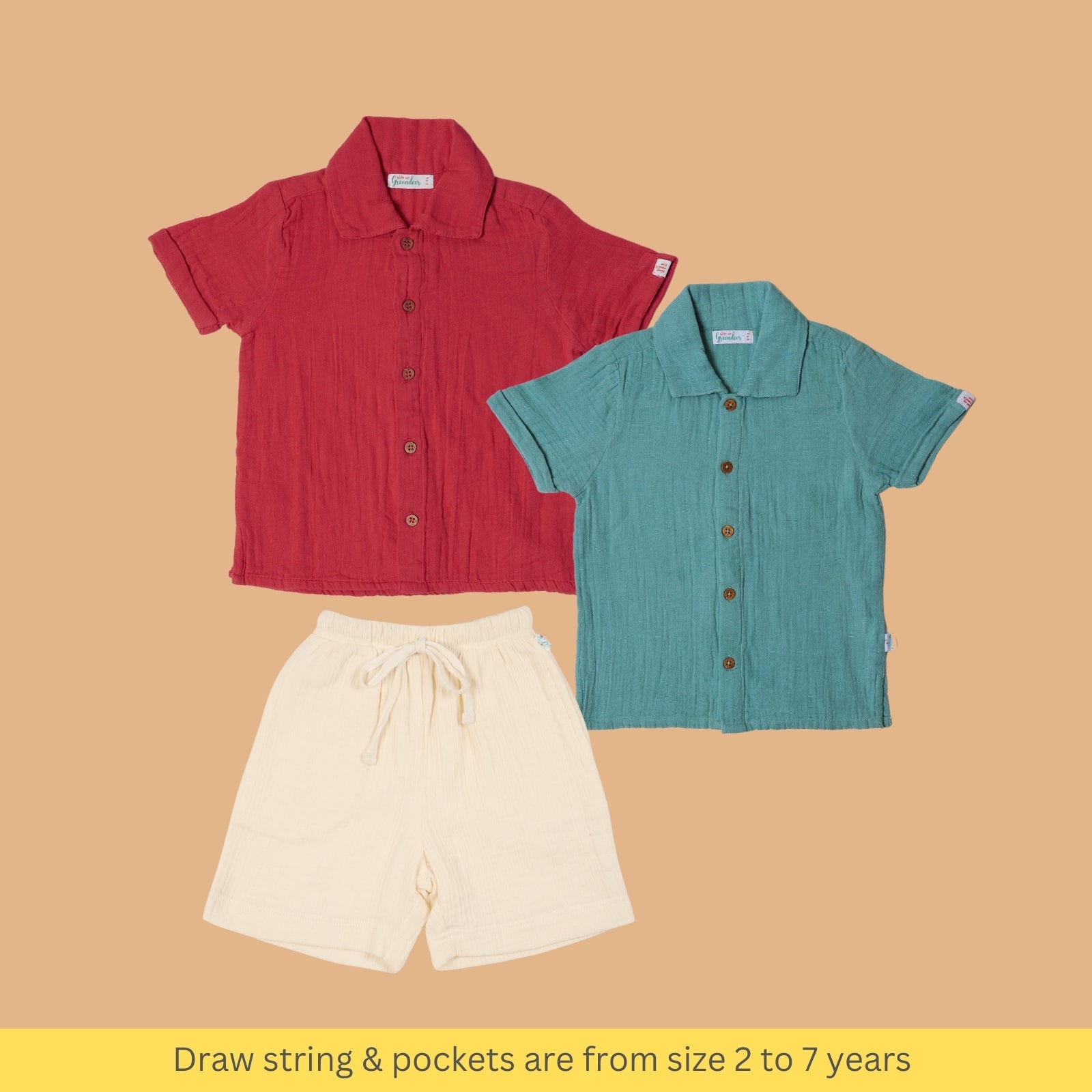 Kids of Greendeer Resort Collar Shirt with Shorts Set of 3 Multi