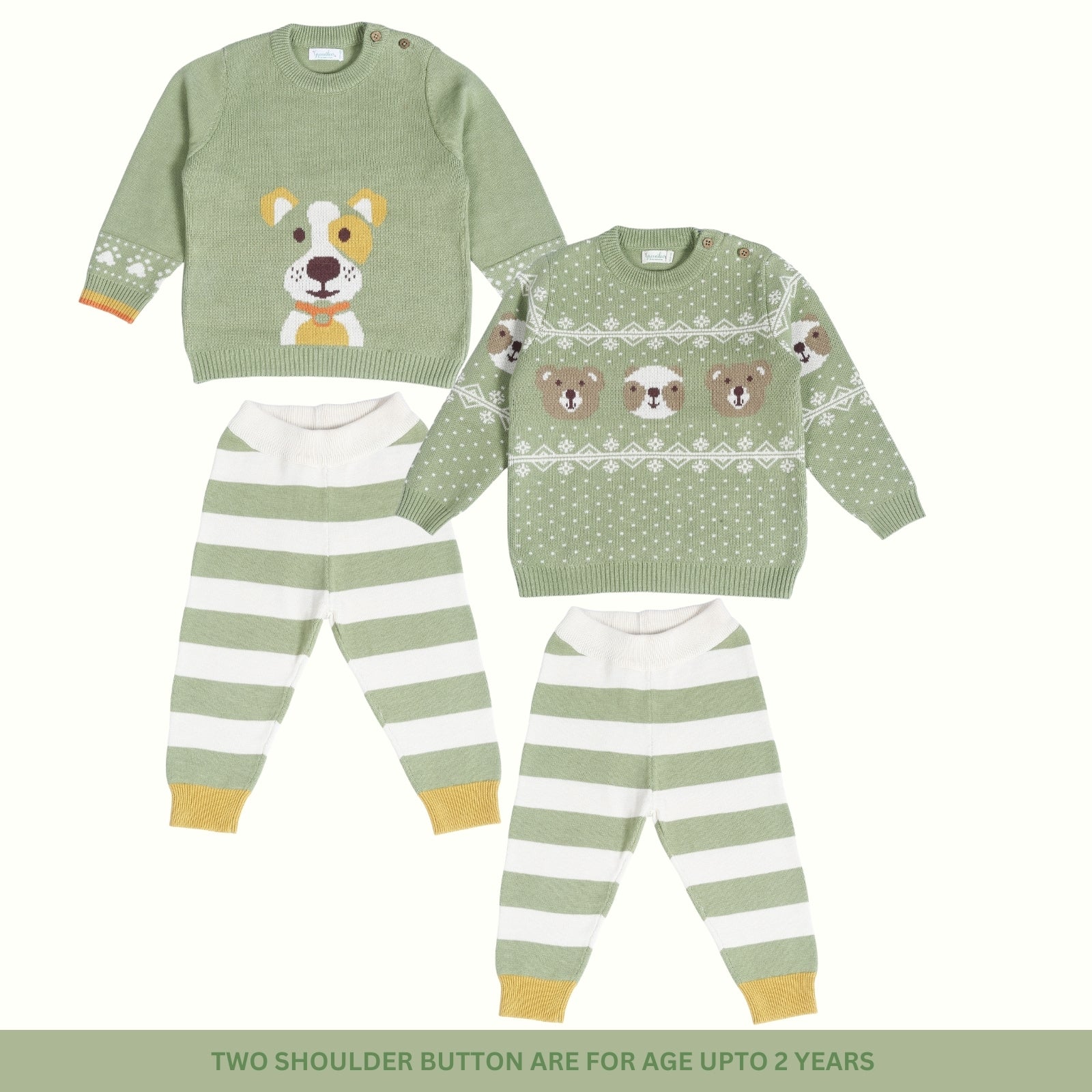 Greendeer Cheerful Dog & Enchanting Bear 100% Cotton Sweater with Lower Set of 4