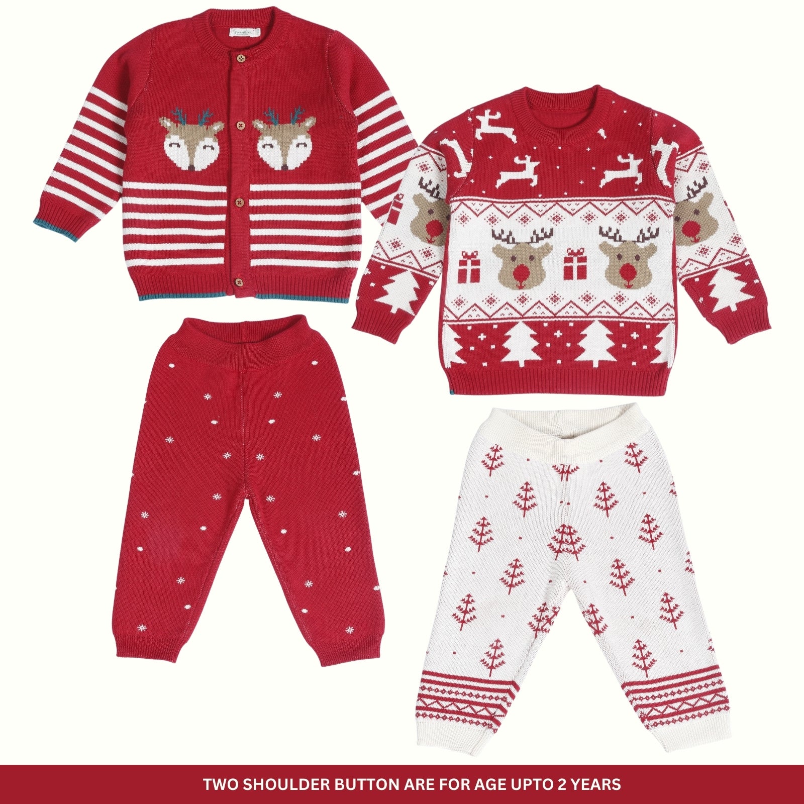 Greendeer Jaunty Reindeer & Joyful Reindeer 100% Cotton Sweater with Lower Set of 4