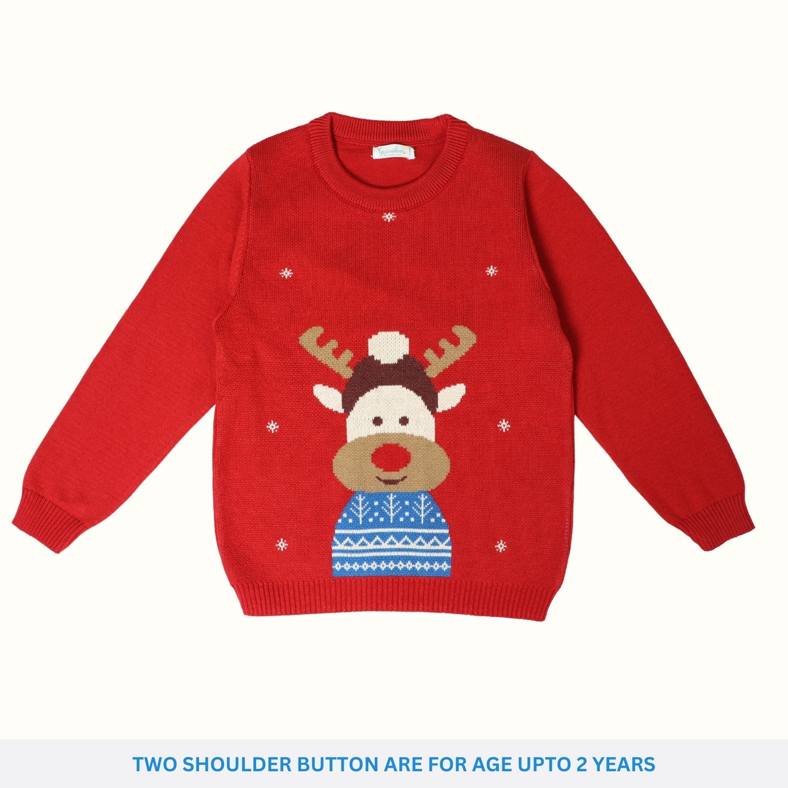 Greendeer Lighhearted 100% Cotton Reindeer Jacquard Sweater - Cherry Red