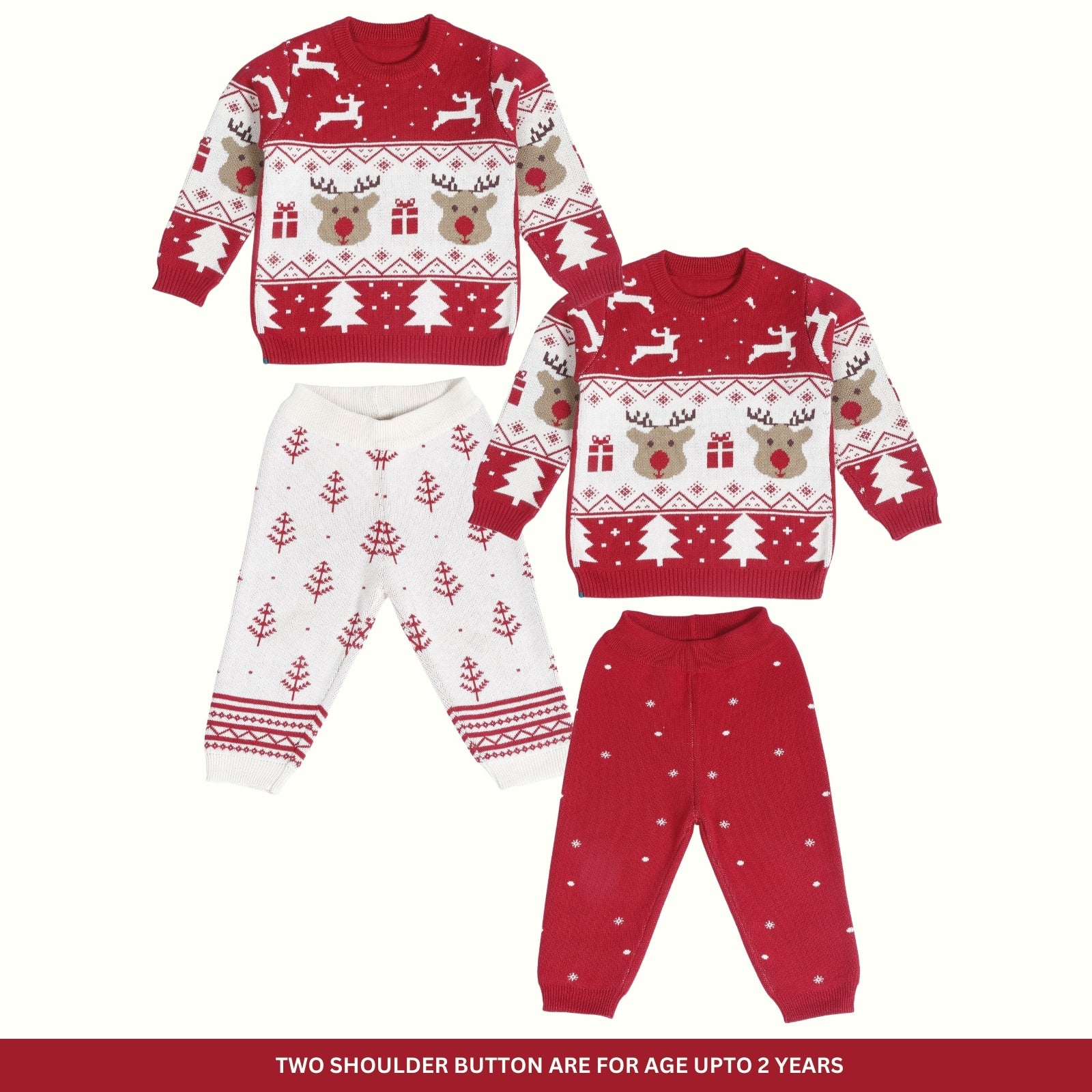 Greendeer Jaunty Reindeer 100% Cotton Sweater with Lower Set of 4