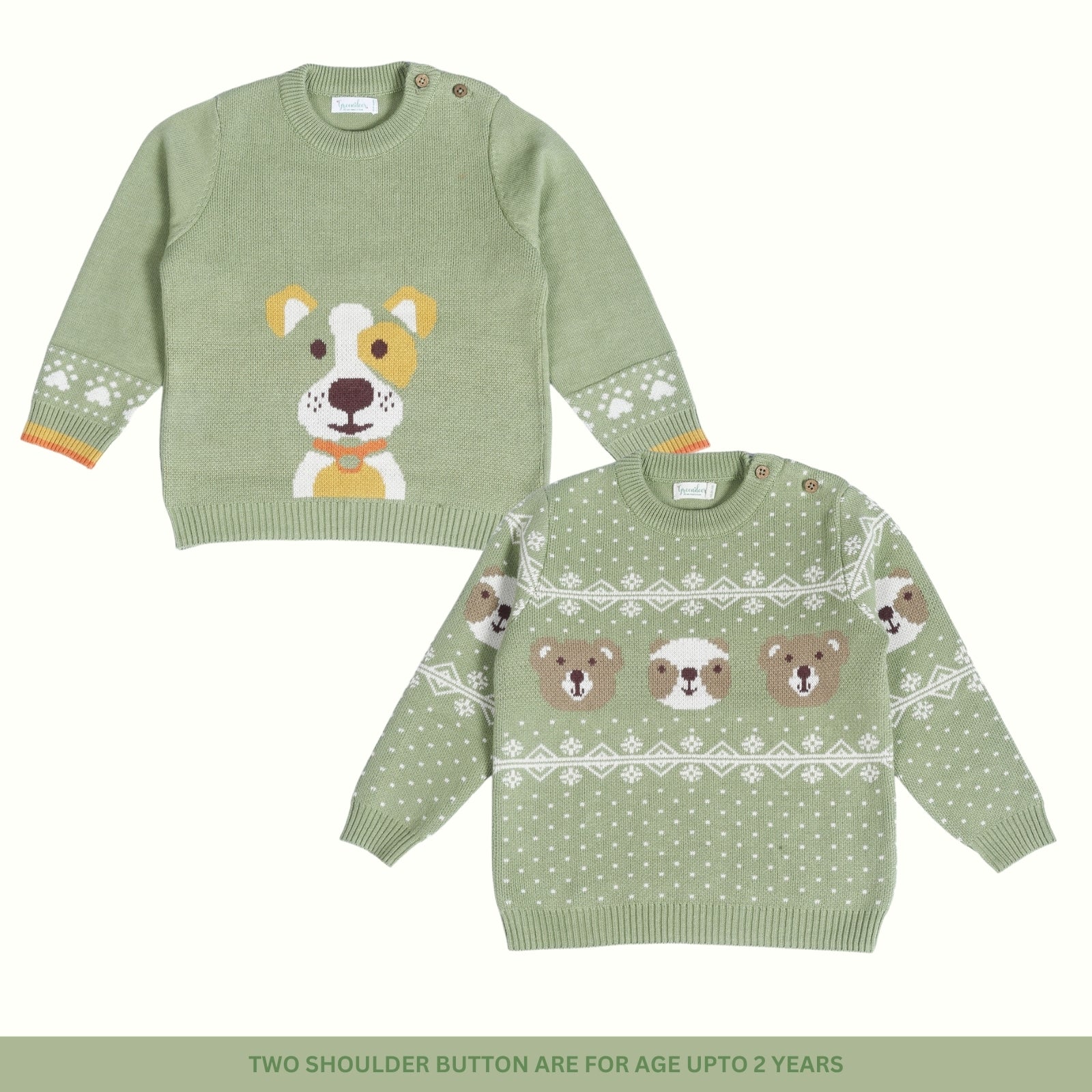 Greendeer Cheerful Dog & Enchanting Bear 100% Cotton Sweater Set of 2