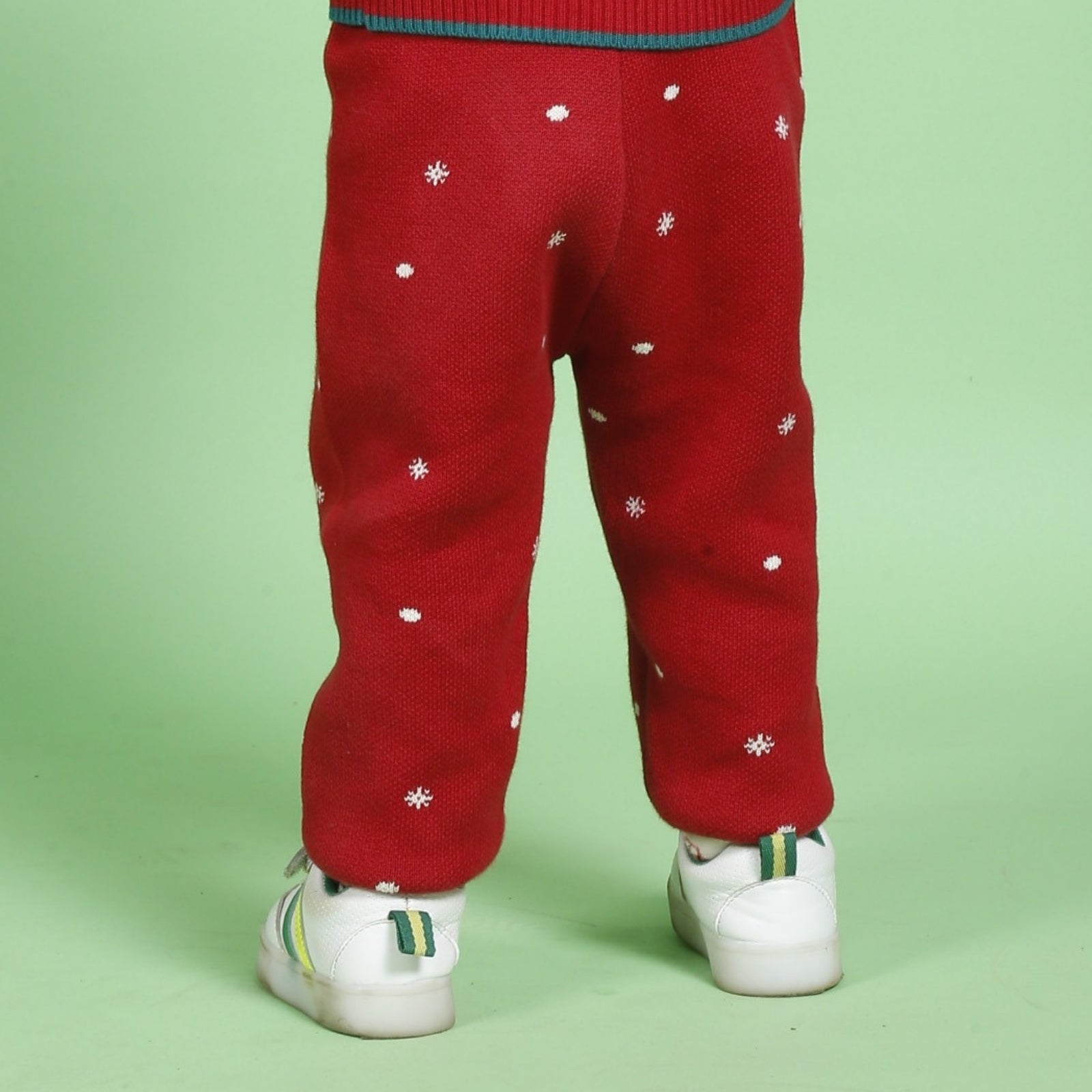 Greendeer Lighhearted 100% Cotton Reindeer Jacquard Sweater with Lower - Cherry Red Set of 2