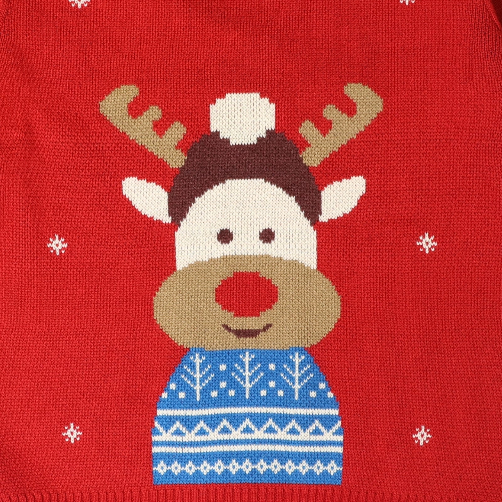 Greendeer Lighhearted 100% Cotton Reindeer Jacquard Sweater with Lower - Crème & Red Set of 2