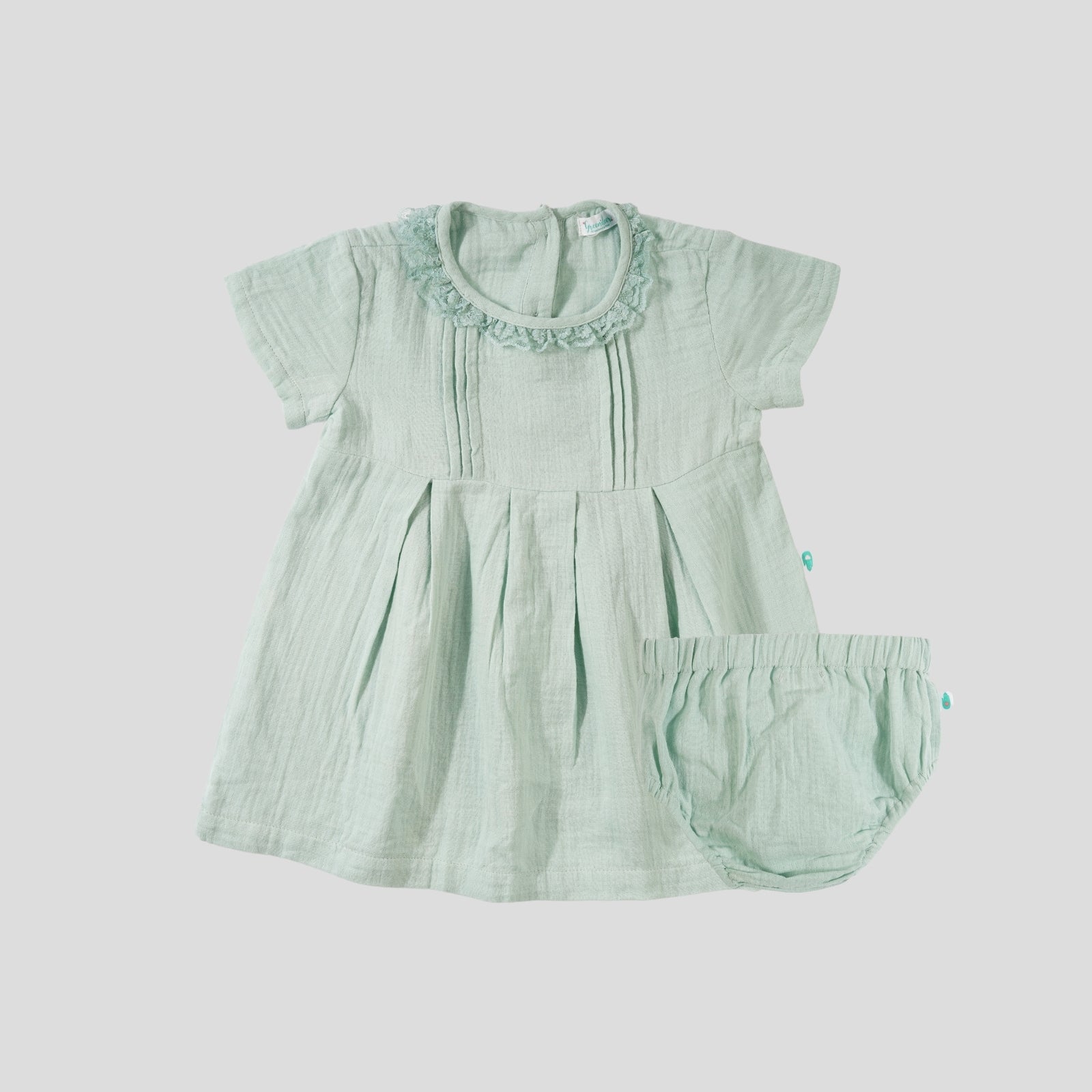 Greendeer Mint Pleated Cotton Frock with Bloomer