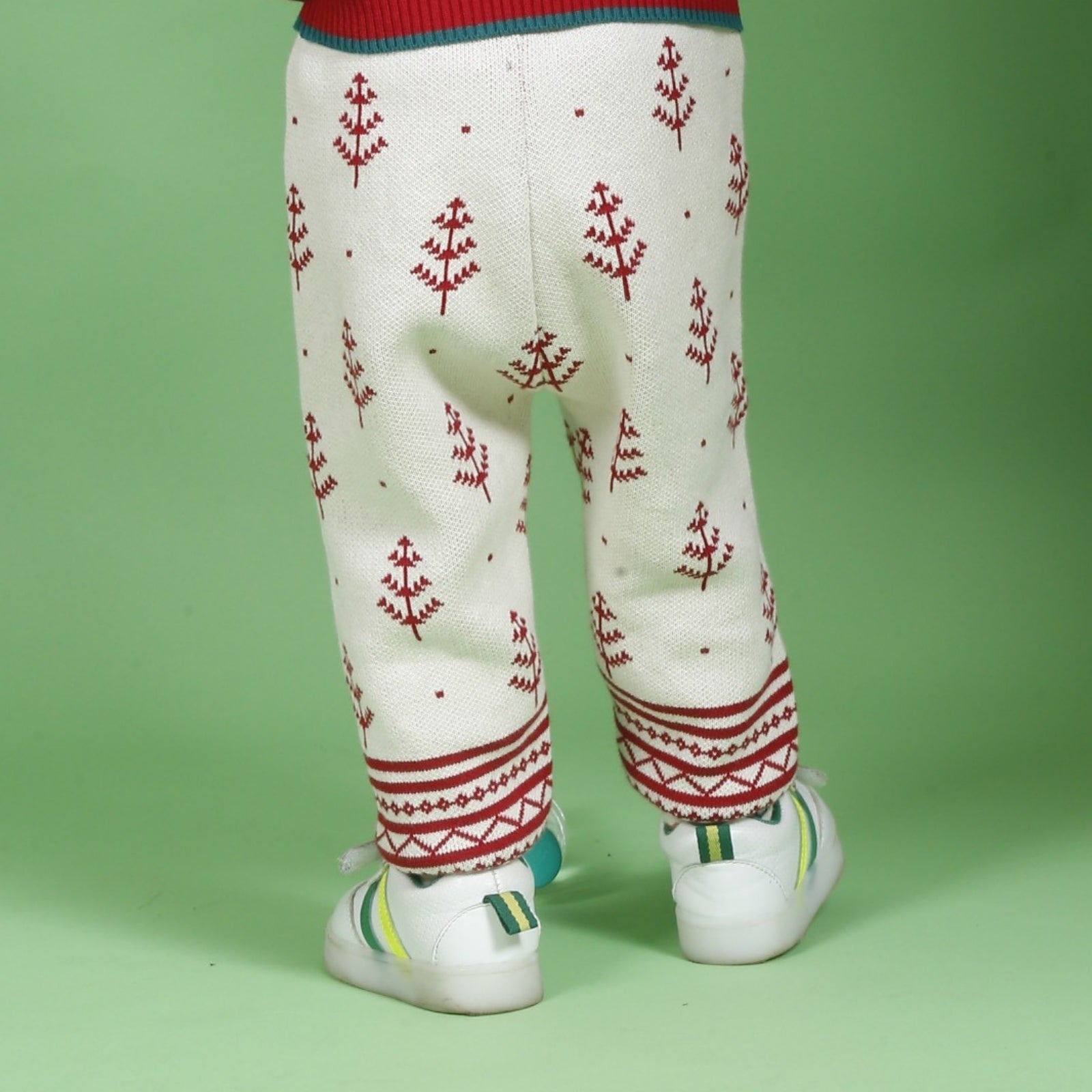Greendeer Lighhearted 100% Cotton Reindeer Jacquard Sweater with Lower - Crème & Red Set of 2