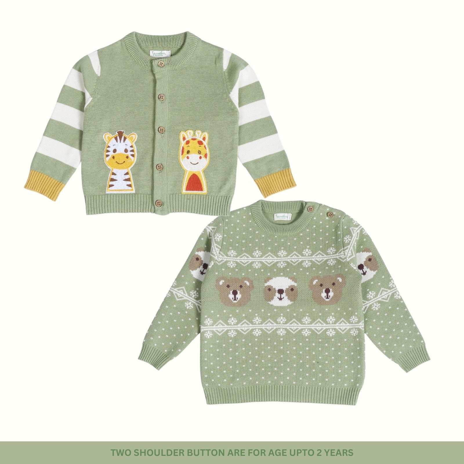 Greendeer Enchanting Bear & Happy Baby Animal 100 % Cotton Sweater Set of 2