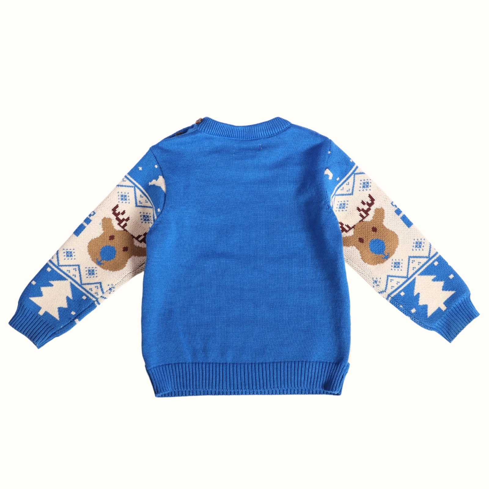 Greendeer Jaunty Reindeer 100% Cotton Jacquard Sweater - Greek Blue