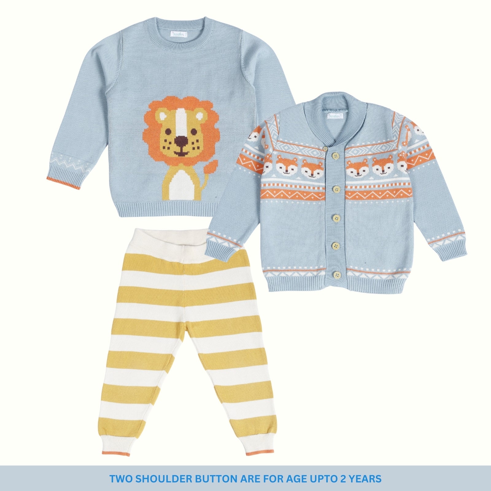 Greendeer Delighted Lion & Sunny Fox 100% Cotton Sweater with Lower Set of 3