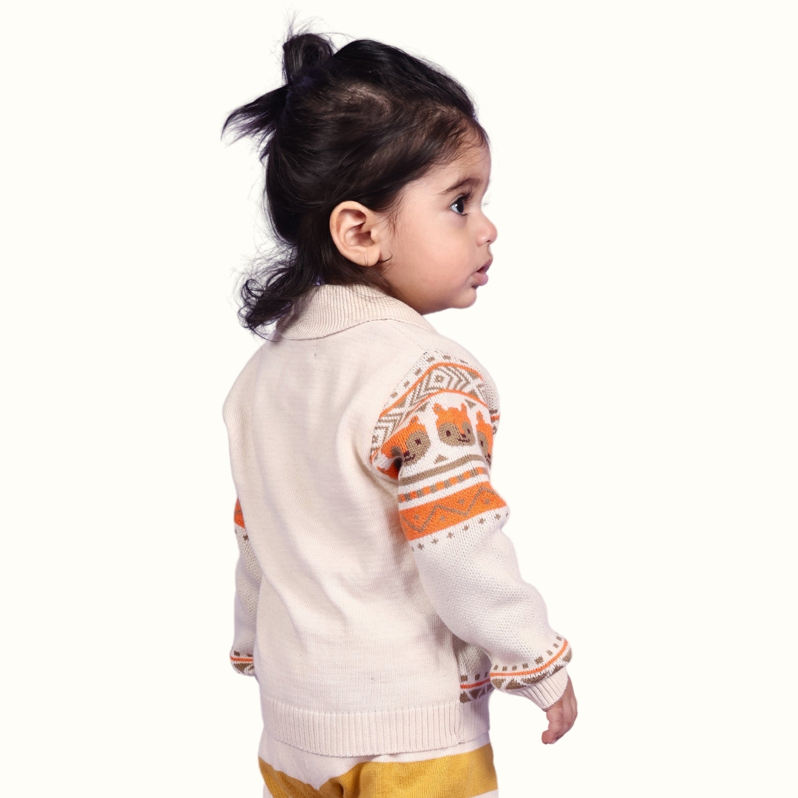 Greendeer Sunny Fox 100% Cotton Jacquard Sweater - Creme & Orange